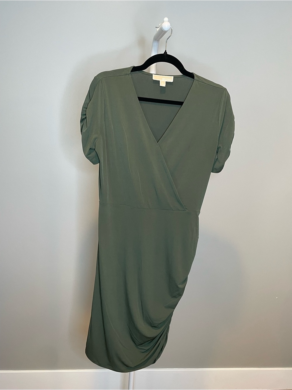 Michael Kors Olive Ruched Faux Wrap Dress - Medium